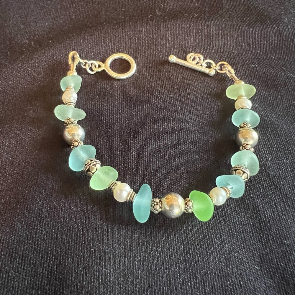 Sterling Silver Sea Glass Bracelet 7.5” by LITA SEA GLASS  NIB - Picture 3 of 3